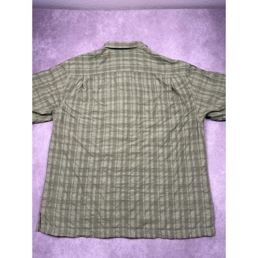 VTG Tommy‎ Bahama 100% Linen Mens XL Plaid Check Button Shirt Sage Green Classic